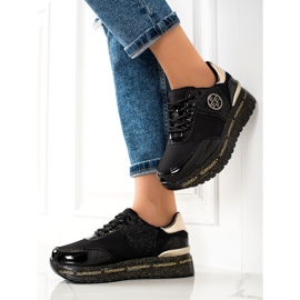 Filippo Zapatillas de deporte de cuero de moda negro dorado 2