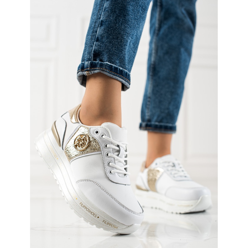 Filippo Zapatillas de deporte de cuero de moda blanco dorado 1