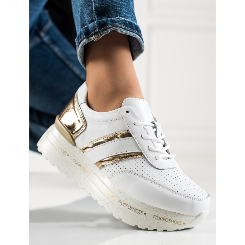Filippo Zapatillas de cuero blancas blanco dorado 1