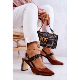 Sergio Leone Zapatos de tacón de cuero de moda Maciejka 05498-29 Marrón y Negro 6