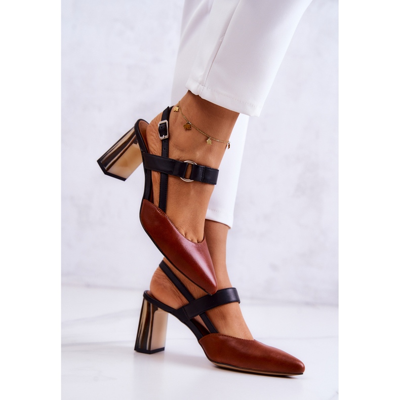 Sergio Leone Zapatos de tacón de cuero de moda Maciejka 05498-29 Marrón y Negro 2