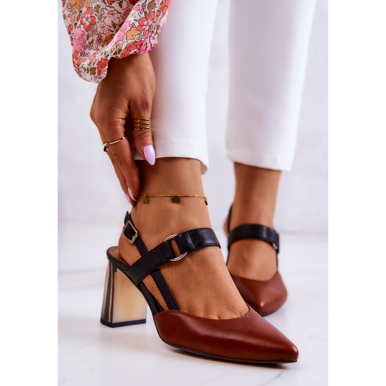 Sergio Leone Zapatos de tacón de cuero de moda Maciejka 05498-29 Marrón y Negro 1