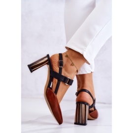 Sergio Leone Zapatos de tacón de cuero de moda Maciejka 05498-29 Marrón y Negro 5