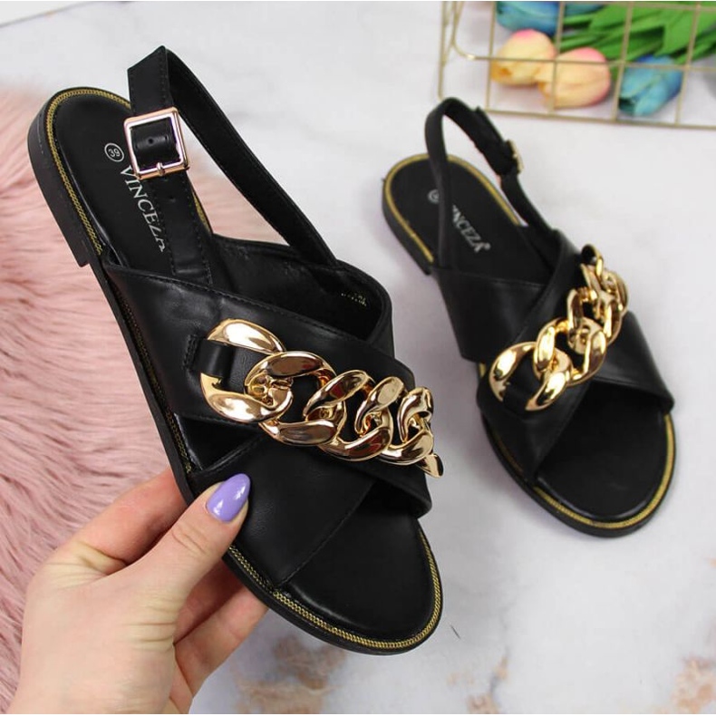Negro Vinceza W JAN116A sandalias con cadena 1 Negro Vinceza W JAN116A sandalias con cadena 1