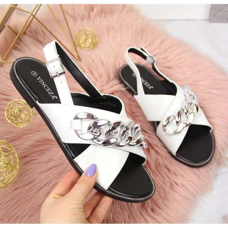 Vinceza W JAN116B sandalias blancas con cadena blanco 1 Vinceza W JAN116B sandalias blancas con cadena blanco 1