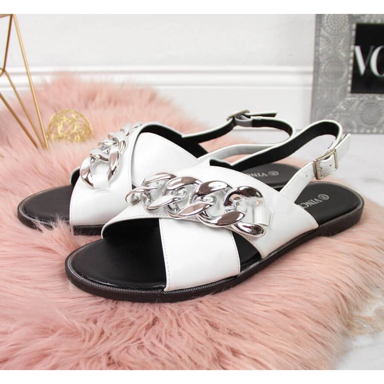 Vinceza W JAN116B sandalias blancas con cadena blanco 2