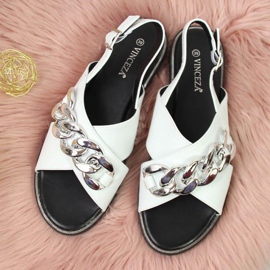 Vinceza W JAN116B sandalias blancas con cadena blanco 3