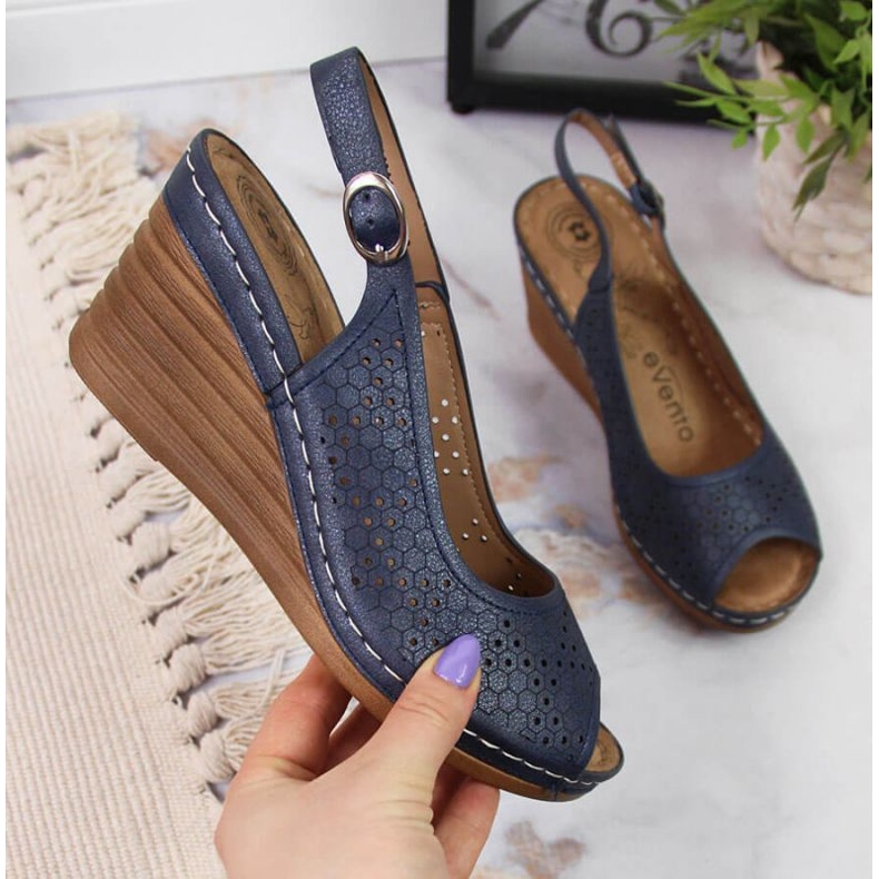 Sandalias cuña eVento W EVE349A azul marino 1