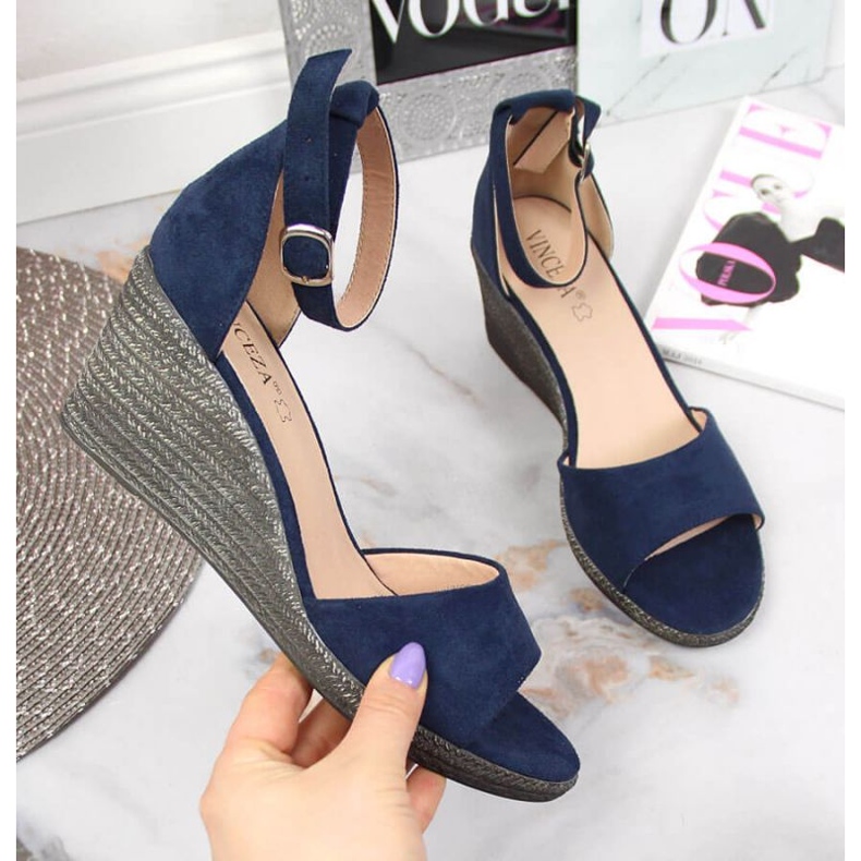 Sandalias cuña Vinceza W JAN104A azul marino 1