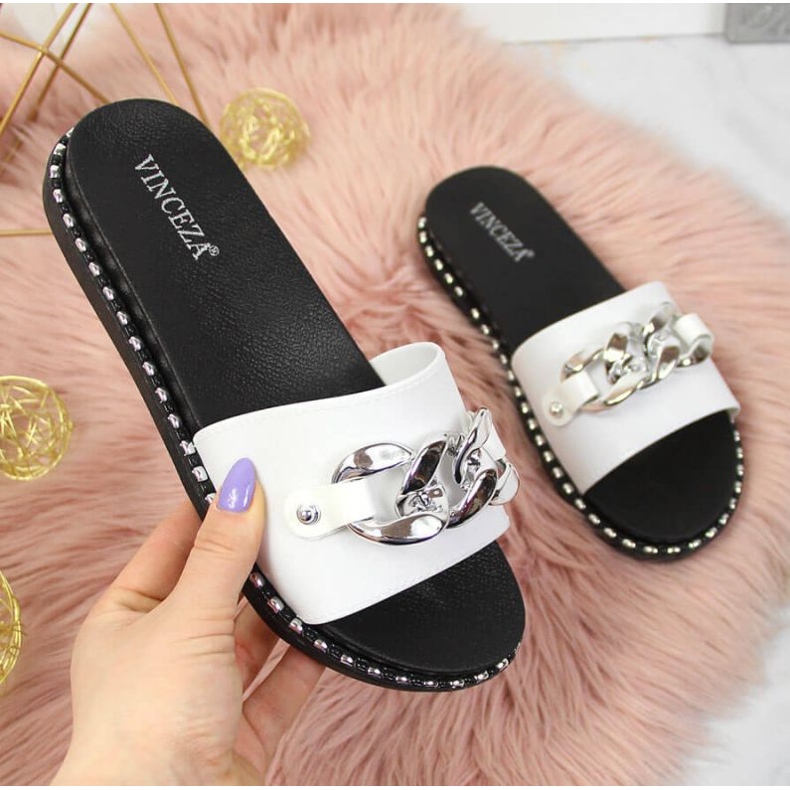 Pantuflas con cadena Vinceza W JAN111B blanco 1
