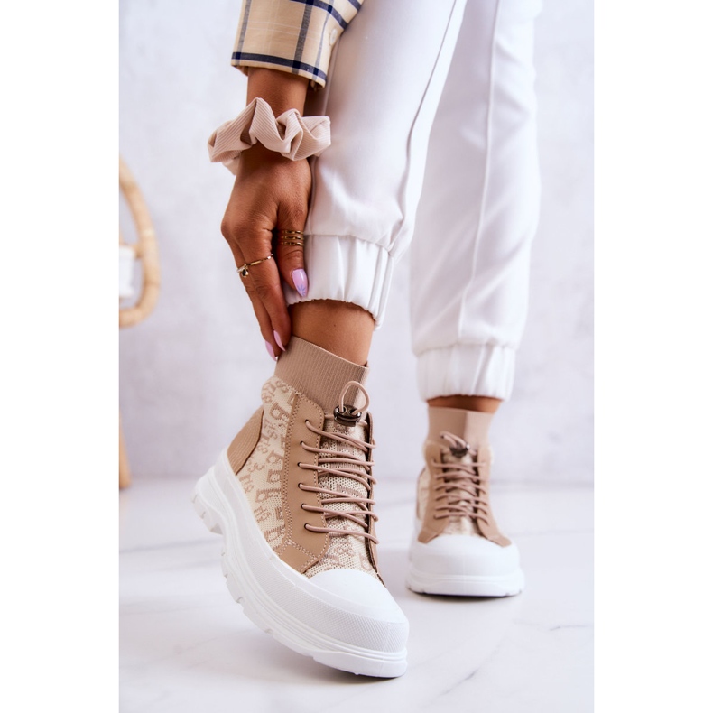FW1 Zapatillas Moda Calcetín Alto Beige Collin 1