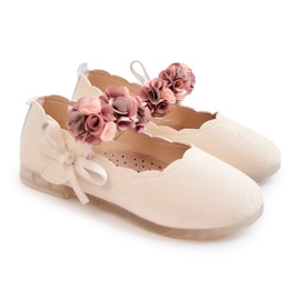 Vinceza Bailarinas Infantiles Flores Velcro Caitlin Beige Claro 8