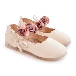 Vinceza Bailarinas Infantiles Flores Velcro Caitlin Beige Claro 1