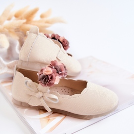 Vinceza Bailarinas Infantiles Flores Velcro Caitlin Beige Claro 6
