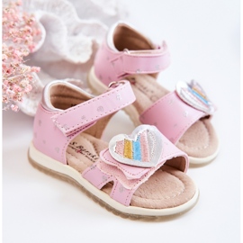 S.Barski Sandalias Infantiles De Piel Con Corazón Rosa Elianna rosado plata 2