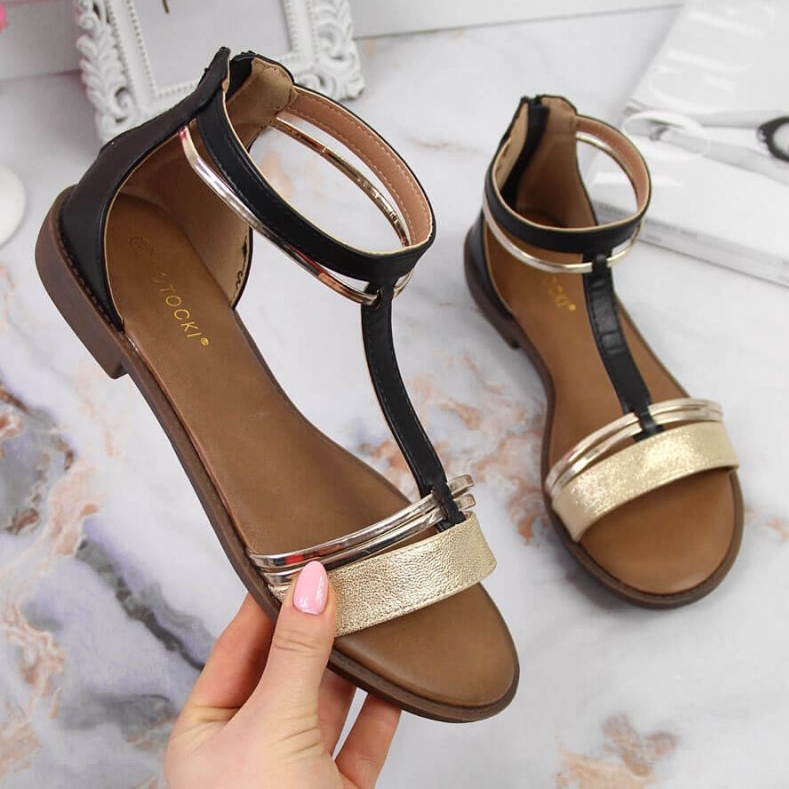 Sandalias romanas Potocki W WOL73A negro dorado 1