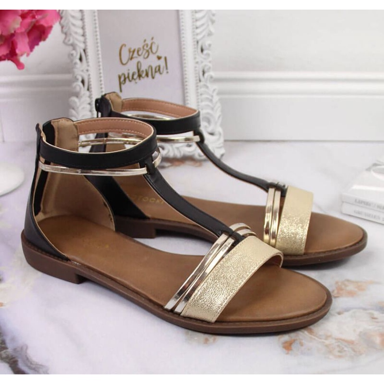 Sandalias romanas Potocki W WOL73A negro dorado 2