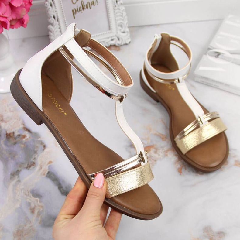 Sandalias romanas Potocki W WOL73B blanco dorado 1