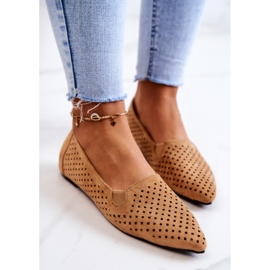 LU BOO Bailarinas mujer caladas Slip-on Camel Rosario marrón 4