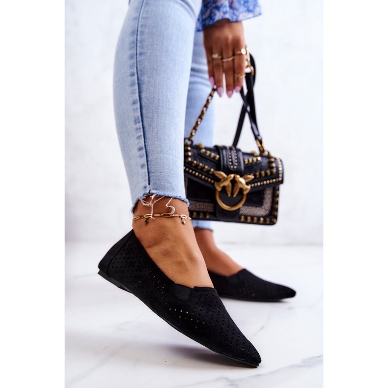 LU BOO Bailarinas Mujer Caladas Slip-on Negro Rosario 1