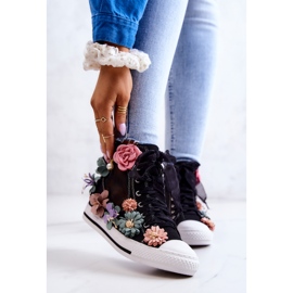 LU BOO Zapatillas Altas Con Flores Negro Sellin 2