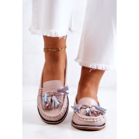 Evento Mocasines Mujer Piel Con Flecos Rosa Laressa rosado 3