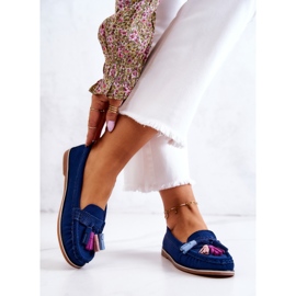 Evento Mocasines Mujer Ante Flecos Azul Marino Laressa 4