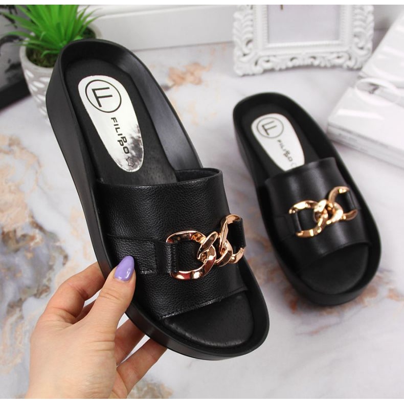 Babuchas de piel con cadena Filippo W PAW345A negro 1