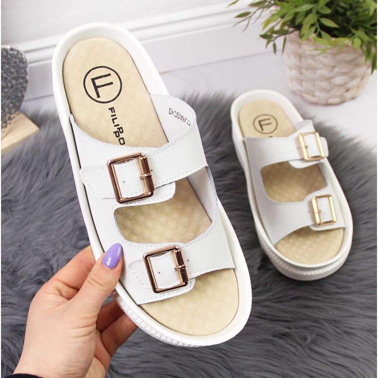 Babuchas de piel con hebillas Filippo W PAW346B blanco 1