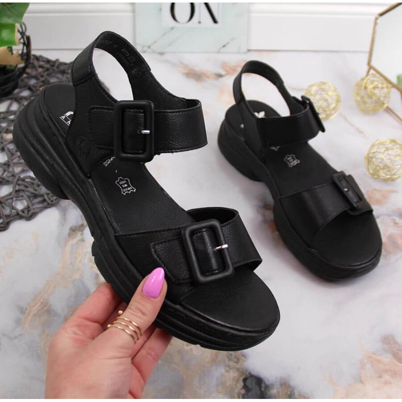 Sandalias de cuero en la plataforma Rieker W RKR513 negro 1