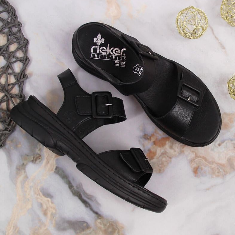 Sandalias de cuero en la plataforma Rieker W RKR513 negro 2