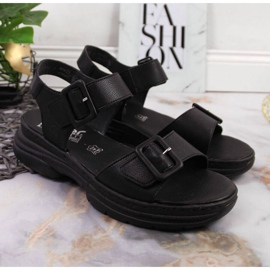 Sandalias de cuero en la plataforma Rieker W RKR513 negro 3