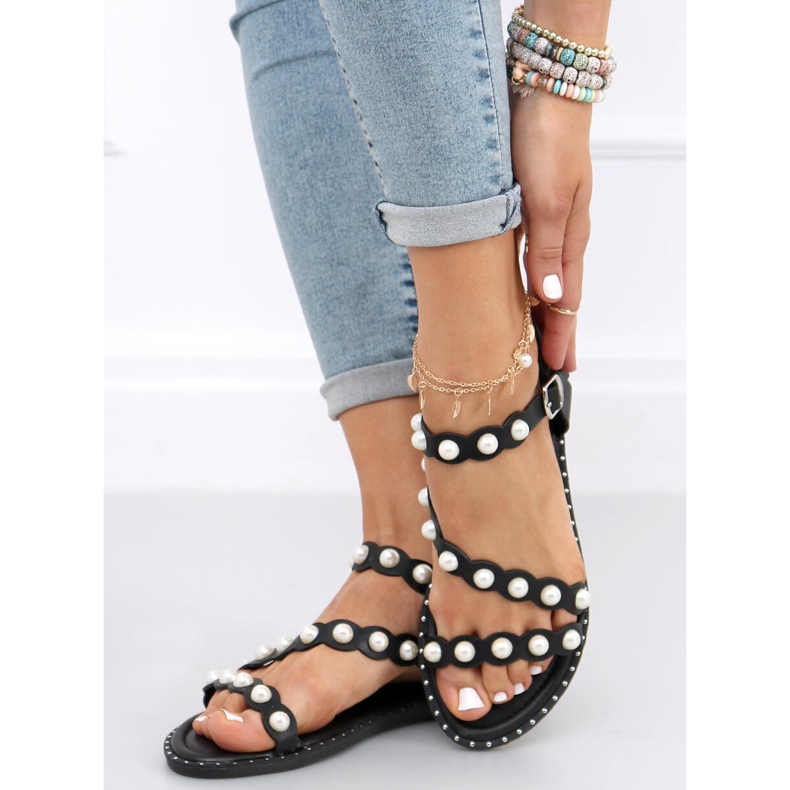 Sandalias con perlas Zarina Negro 2