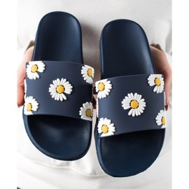 TRENDI Pantuflas Azul Marino Con Margaritas 3