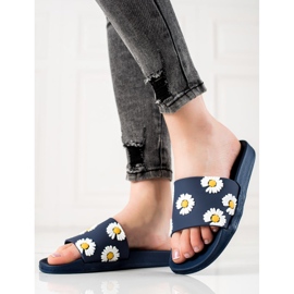 TRENDI Pantuflas Azul Marino Con Margaritas 1