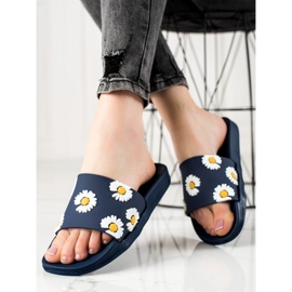 TRENDI Pantuflas Azul Marino Con Margaritas 2