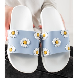 TRENDI Chanclas Azul Y Blanco Con Margaritas 3