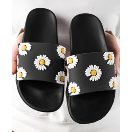 TRENDI Pantuflas Negras Con Margaritas negro 2