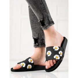 TRENDI Pantuflas Negras Con Margaritas negro 3