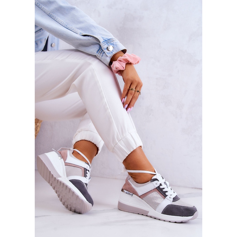 S.Barski Deportivas Piel Deportivas Cuña Plata-Gris Elissa rosado 2