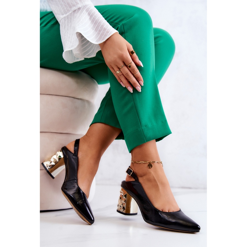 Bombas De Cuero En Una Barra Maciejka 05427-01 Negro dorado 1