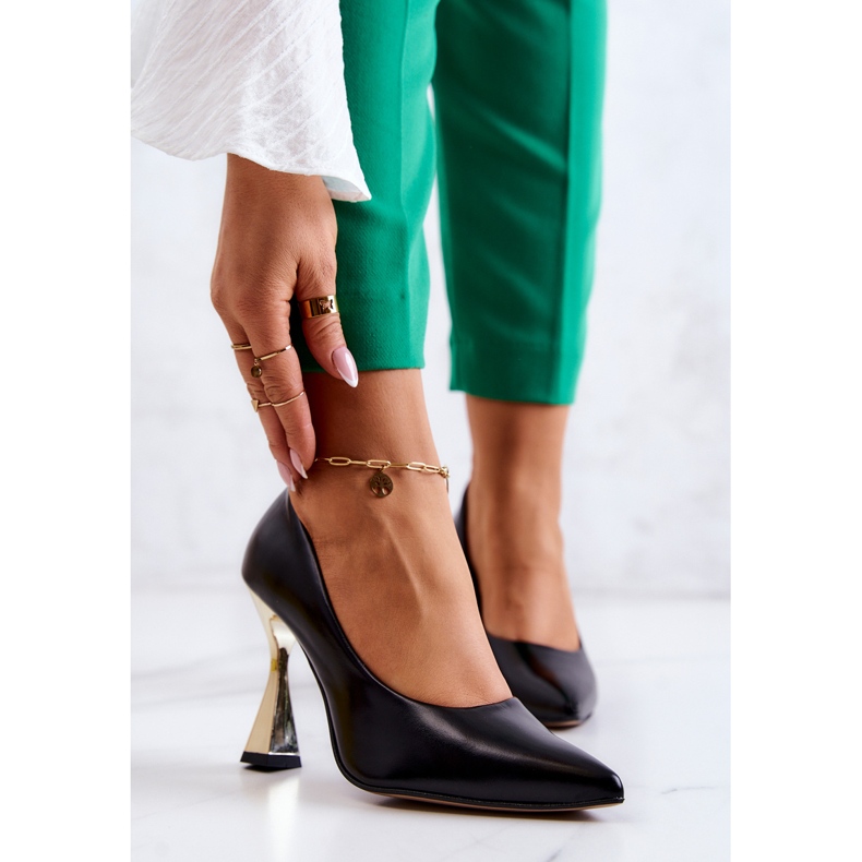 Lewski Shoes Bombas de cuero de moda Zapatos Lewski 3083 Negro-Oro 1