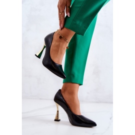 Lewski Shoes Bombas de cuero de moda Zapatos Lewski 3083 Negro-Oro 3