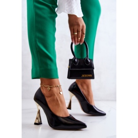 Lewski Shoes Bombas de cuero de moda Zapatos Lewski 3083 Negro-Oro 5