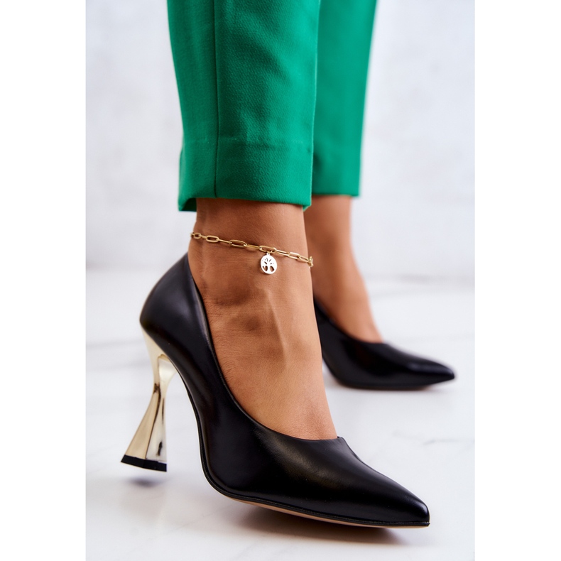 Lewski Shoes Bombas de cuero de moda Zapatos Lewski 3083 Negro-Oro 2