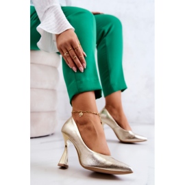 Bombas de cuero de moda Lewski Shoes 3181 Golden dorado 8