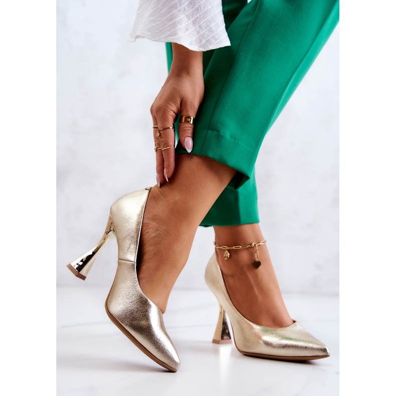 Bombas de cuero de moda Lewski Shoes 3181 Golden dorado 2