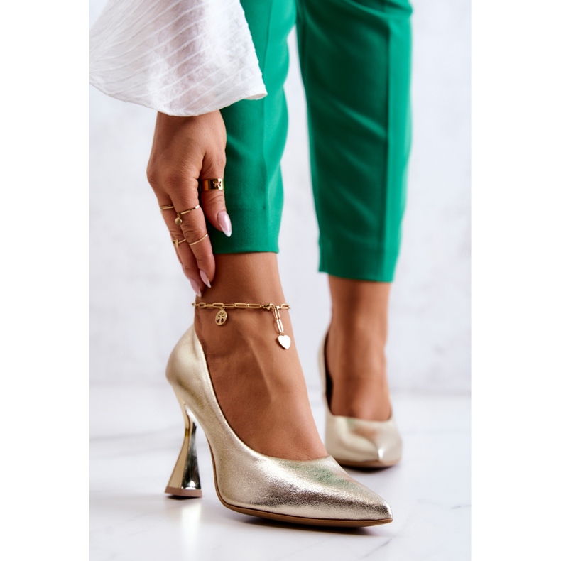 Bombas de cuero de moda Lewski Shoes 3181 Golden dorado 1