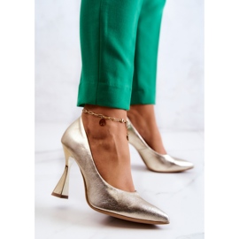 Bombas de cuero de moda Lewski Shoes 3181 Golden dorado 3