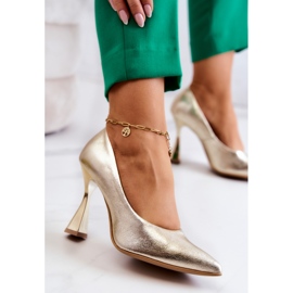 Bombas de cuero de moda Lewski Shoes 3181 Golden dorado 7